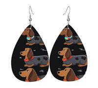 Leather Earrings for Women Teardrop Dangle Earrings Lightweight Drop Earring I Love My Dog Dachshunds Jewelry Gift