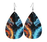 Leather Earrings for Women Teardrop Dangle Earrings Lightweight Drop Earring Ice and Fire Dragons Jewelry Gift