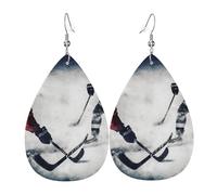 Leather Earrings for Women Teardrop Dangle Earrings Lightweight Drop Earring Ice Hockey Art Jewelry Gift
