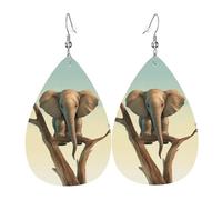 Leather Earrings for Women Teardrop Dangle Earrings Lightweight Drop Earring Little Elephant on Tree Jewelry Gift