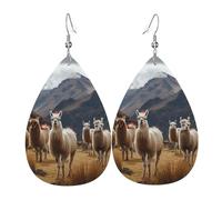 Leather Earrings for Women Teardrop Dangle Earrings Lightweight Drop Earring Llamas in the andes Jewelry Gift
