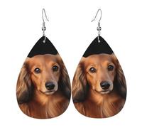 Leather Earrings for Women Teardrop Dangle Earrings Lightweight Drop Earring Long haired Dachshund Jewelry Gift