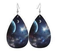 Leather Earrings for Women Teardrop Dangle Earrings Lightweight Drop Earring Moon Stars and Planets Jewelry Gift