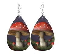 Leather Earrings for Women Teardrop Dangle Earrings Lightweight Drop Earring Mushroom Jewelry Gift