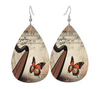 Leather Earrings for Women Teardrop Dangle Earrings Lightweight Drop Earring Music Background Butterfly Jewelry Gift