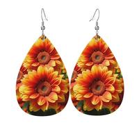 Leather Earrings for Women Teardrop Dangle Earrings Lightweight Drop Earring Orange Sunflower Jewelry Gift