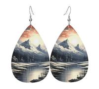 Leather Earrings for Women Teardrop Dangle Earrings Lightweight Drop Earring Paint Landscape Jewelry Gift