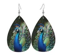 Leather Earrings for Women Teardrop Dangle Earrings Lightweight Drop Earring Peacock Jewelry Gift