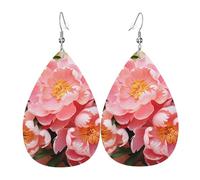 Leather Earrings for Women Teardrop Dangle Earrings Lightweight Drop Earring Peony flower Jewelry Gift