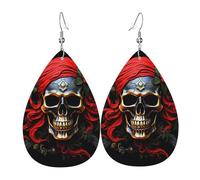 Leather Earrings for Women Teardrop Dangle Earrings Lightweight Drop Earring Pirate Skull Jewelry Gift