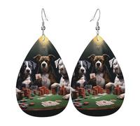 Leather Earrings for Women Teardrop Dangle Earrings Lightweight Drop Earring Playing Poker Dogs Jewelry Gift