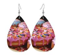 Leather Earrings for Women Teardrop Dangle Earrings Lightweight Drop Earring Pretty donuts Jewelry Gift