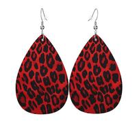 Leather Earrings for Women Teardrop Dangle Earrings Lightweight Drop Earring Red Leopard Pattern Jewelry Gift