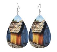 Leather Earrings for Women Teardrop Dangle Earrings Lightweight Drop Earring Roof shingle Jewelry Gift