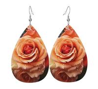 Leather Earrings for Women Teardrop Dangle Earrings Lightweight Drop Earring Rose flower Jewelry Gift