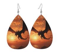 Leather Earrings for Women Teardrop Dangle Earrings Lightweight Drop Earring Sea Sunset Flying Dragon Jewelry Gift