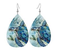 Leather Earrings for Women Teardrop Dangle Earrings Lightweight Drop Earring Sea Turtle-Blue Jewelry Gift