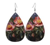 Leather Earrings for Women Teardrop Dangle Earrings Lightweight Drop Earring Spring Flower Jewelry Gift