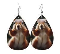 Leather Earrings for Women Teardrop Dangle Earrings Lightweight Drop Earring Squirrel Funny Animal Jewelry Gift