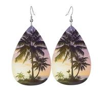 Leather Earrings for Women Teardrop Dangle Earrings Lightweight Drop Earring Summer Palm Tree Jewelry Gift