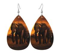 Leather Earrings for Women Teardrop Dangle Earrings Lightweight Drop Earring Sunset Parent-Child Elephant Jewelry Gift