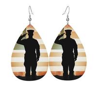 Leather Earrings for Women Teardrop Dangle Earrings Lightweight Drop Earring Thank You Soldier Saluting America Flag Jewelry Gift