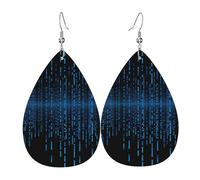 Leather Earrings for Women Teardrop Dangle Earrings Lightweight Drop Earring The Blue Binary Matrix Jewelry Gift
