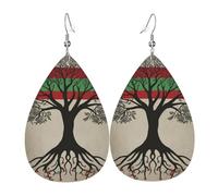 Leather Earrings for Women Teardrop Dangle Earrings Lightweight Drop Earring Tree Palestinian Flag Jewelry Gift
