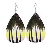 Leather Earrings for Women Teardrop Dangle Earrings Lightweight Drop Earring Tropical Palm Tree Jewelry Gift
