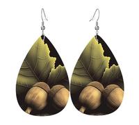 Leather Earrings for Women Teardrop Dangle Earrings Lightweight Drop Earring Two Acorns Jewelry Gift