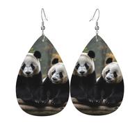 Leather Earrings for Women Teardrop Dangle Earrings Lightweight Drop Earring Two Big Pandas Jewelry Gift