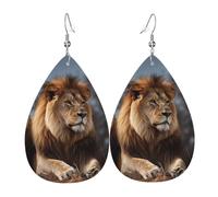 Leather Earrings for Women Teardrop Dangle Earrings Lightweight Drop Earring Two lions Jewelry Gift
