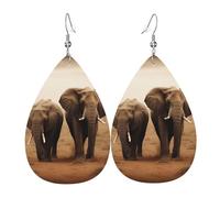 Leather Earrings for Women Teardrop Dangle Earrings Lightweight Drop Earring Wild Animals Elephants Jewelry Gift