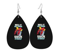 Leather Earrings For Women Well It Ain'T Gonna Suck Itself New Orleans Crawfish Long Earring Lightweight Retro Leather Teardrop Earrings, For New Year, Wedding, Party