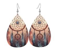 Leather Earrings Teardrop Earrings Set Dangle Drop Earrings For Women | Native American Dream Catcher Earrings Teardrop Earrings Set Lightweight Dangle Hoop Earrings Jewelry Gift