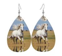 Leather Earrings The White Stallion Patterned Leather Earring Hanging Teardrop Ear Stud For Women Girls Beach