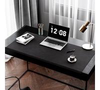 Leather Edge-Locked Desk Pad with Edge Protector, Office Extended Keyboard Mouse Mat for Work Typing, Waterproof Smooth Study Desk Writing Mat Table Blotter (Black,60x30cm)