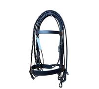 Leather English Hunter Show Bridle Wide 3/4 Inch Cheek 1.5 Inch Noseband With Double Reins Black (Pony)
