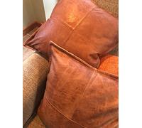 Leather Fair Throw Pillow 100% Leather Cover for Modern Boho Farmhouse Decor Small Square Decorative Bedroom Living Room Cushion Cases for Couch Bed Sofa Vintage Brown 08 20''x20''
