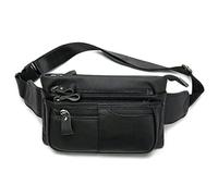 Leather Fanny Pack Waist Bag for Men Women Outdoor Travel Sports Hiking Walking Running Hip Bum Belt Slim Cell Phone Purse Wallet Camping Casual Day Pouch Black