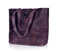 Leather Farm Genuine 13" Leather Purses for Women - Shoulder Tote Bag, Handbag For Work, Purse Satchel with Laptop Compartment, Top Handle Tote Bags for Women Real Handbags for Office Travel - Purple