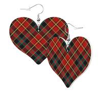 Leather Fashionable Heart Shape Earrings Xmas Tartan Plaid Women'S Pendant Earrings Girls Hearted Earrings Jewelry Gifts For Birthdays Wedding Party