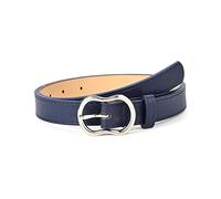 Leather Female Belt Circle Buckles Belts with Silver Buckle Jeans Belts for Women Ring Buckle Leather Belt(Navy Blue)