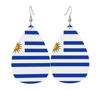 Leather Flag of Zimbabwe Print Earrings Lightweight Teardrop | Fashion Women Accessory Dangle Drop Hanging Studs Dangle-Earrings Costume Earrings Dangle Statement