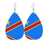 Leather Flag of Zimbabwe Print Earrings Lightweight Teardrop | Fashion Women Accessory Dangle Drop Hanging Studs Dangle-Earrings Costume Earrings Dangle Statement