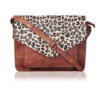 Leather Flapover Crossbody Handbag Purse for Women with Adjustable Strap & Overflap Snap Closure Tote/Bag, Tan Wash Cheetah, M, Chris