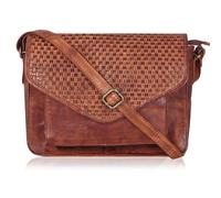 Leather Flapover Crossbody Handbag Purse for Women with Adjustable Strap & Overflap Snap Closure Tote/Bag, Tan Weaving, M, Chris