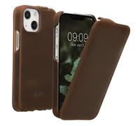 kalibri Flip Case Compatible with Apple iPhone 13 mini - Ultra Slim Leather Protective Phone Cover - Brown