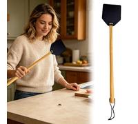 Leather Fly Swatter with Long Wooden Handle, 2 Pack Manual Insect Catcher Paddle for Indoor and Outdoor Home Pest Control, Heavy Duty Fly Swat Set with Hanging Lanyard (Black)