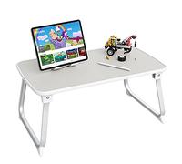 Leather Foldable Lap Desk for Laptop, SAIJI Laptop Bed Tray Table, Portable Laptops Table for Bed/Floor/Couch/Sofa/Home/Office Working, Reading,Writing,Dining(Medium-Gray)